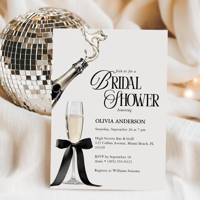 Convite Chic Champanhe Bridal Shower Preto e Branco (Criador carregado)