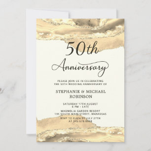 Convite Chic Champanhe Dourado Ágata 50º Aniversário de Ca
