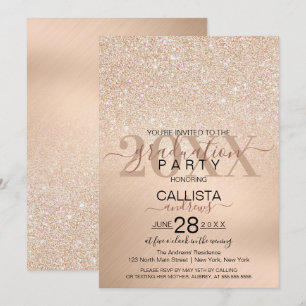 Convite Chic Champanhe Dourado - Graduação Metálica Glitte