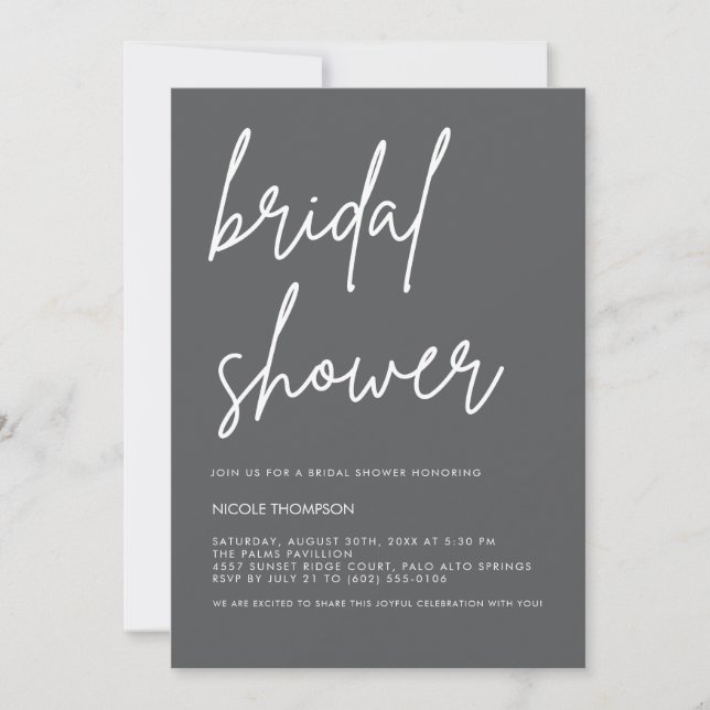 Convite Chic Charcoal Modern Bridal Shower Invitation  (Frente)