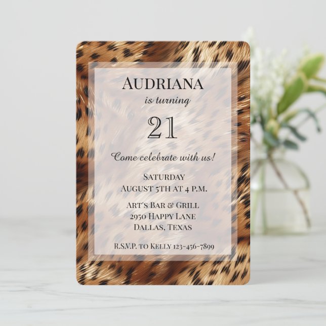 Convite Chic Cheetah Animal Print Birthday (Em pé/Frente)
