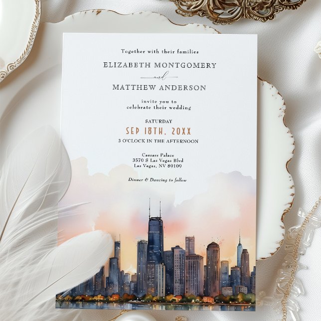 Convite Chic Chicago, Illinois Wedding Invitation (Criador carregado)