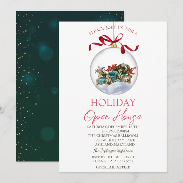 Convite Chic Christmas Ball Holiday Open House  (Frente/Verso)