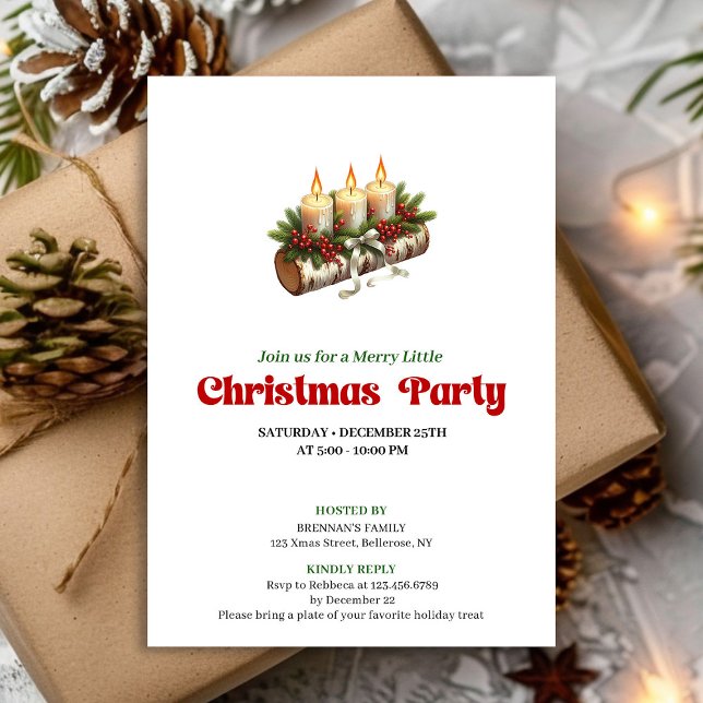 Convite Chic Christmas Candles Pine Wreath Invite Card (Chic Christmas Candles Pine Wreath Invite Card)