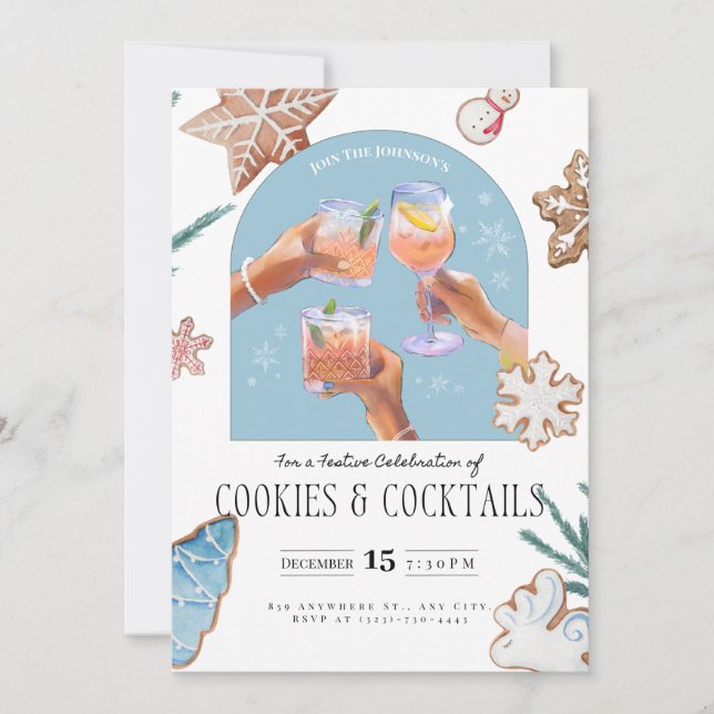 Convite Chic Christmas "Cookies & Cocktails" Soiree (Frente)