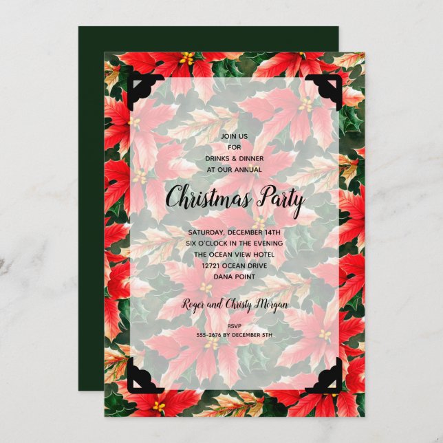 Convite Chic Christmas Poinsettia e Faux Vellum (Frente/Verso)