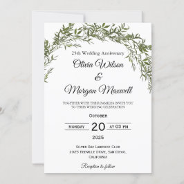 Convite Chic Clássico Aniversário de Casamento com Folhage