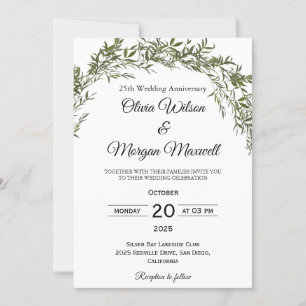 Convite Chic Clássico Aniversário de Casamento com Folhage