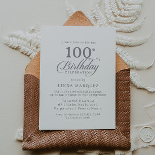 Convite Chic Clássico Caligrafia Aniversário de 100 anos