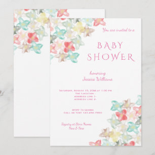 Convite Chic Clássico Chuveiro de Bebê Floral Aquarela