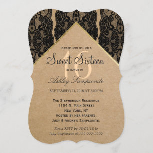 Convite Chic & Classy Black Lace, Dourado e papel de Recic