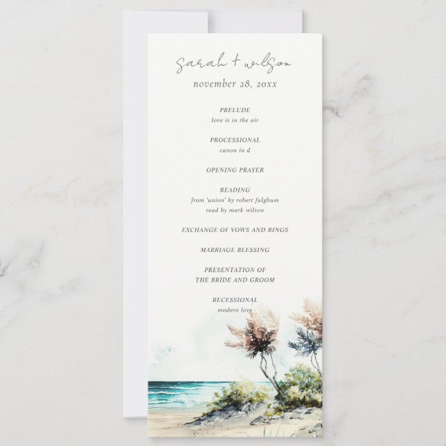 Convite Chic Coastal Palm Beach Seascape Wedding Program (Frente)