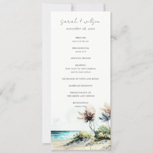 Convite Chic Coastal Palm Beach Seascape Wedding Program