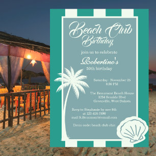 Convite Chic Coastal Stripe Beach Club 50º Aniversário
