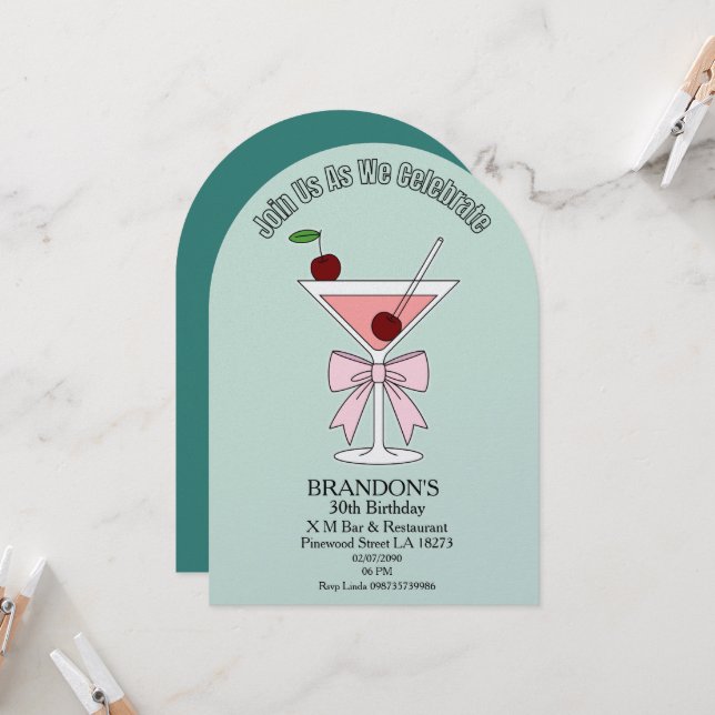 Convite Chic Cocktail Adult Birthday Party  (Frente/Verso In Situ)