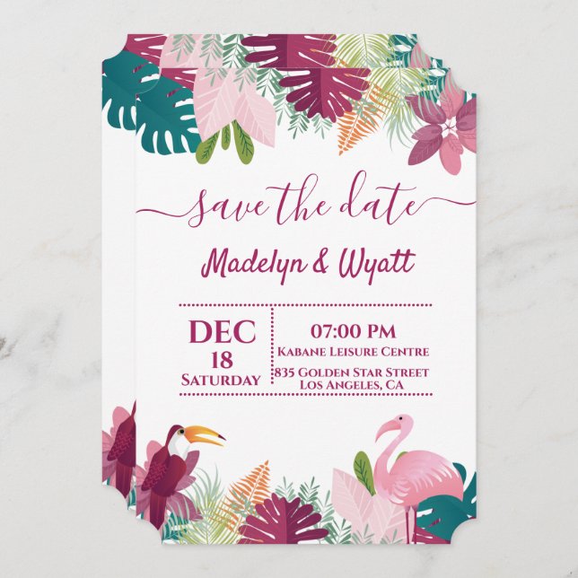 Convite Chic Colorido Flamenco da Selva (Frente/Verso)