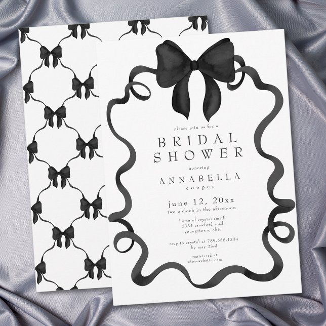 Convite Chic Coquette Black Ribbon Bow Minimalist Shower (Shes Tying the Knot Chic Black Bow Bridal Shower Invitation)