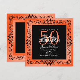 Convite Chic Coral Decoração Moldurada 50º Aniversário