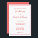 Convite Chic Coral e Casamento Branco<br><div class="desc">Um design perfeito adorável para um casamento de primavera ou verão,  este conjunto de convites para casamento apresenta um fundo branco com texto escrito em lindas fontes de coral. As costas são corais. Elegante e chic,  personalize seus convites de casamento hoje!</div>