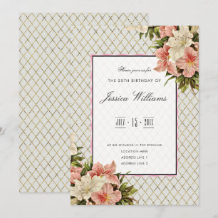 Convite Chic Corner Lilies & Diamantes Dourados 25º Aniver