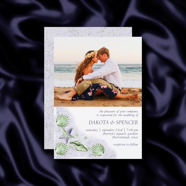 Convite Chic costal | Foto de Casamento de Roxo e Verde li (Criador carregado)