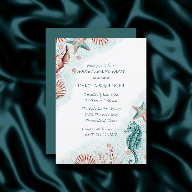 Convite Chic costal | Teal Coral Reef Housearming Party (Criador carregado)