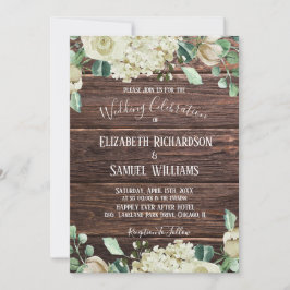 Convite Chic Country Rustico Madeira Floral Branco Aquarel