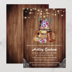 Convite Chic Cowboy Boots Chá de panela Russo Ocidental