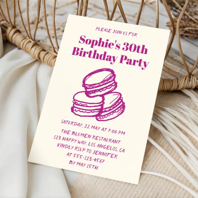 Convite Chic Cream & Purple Macaron 30th Birthday Party   (Criador carregado)