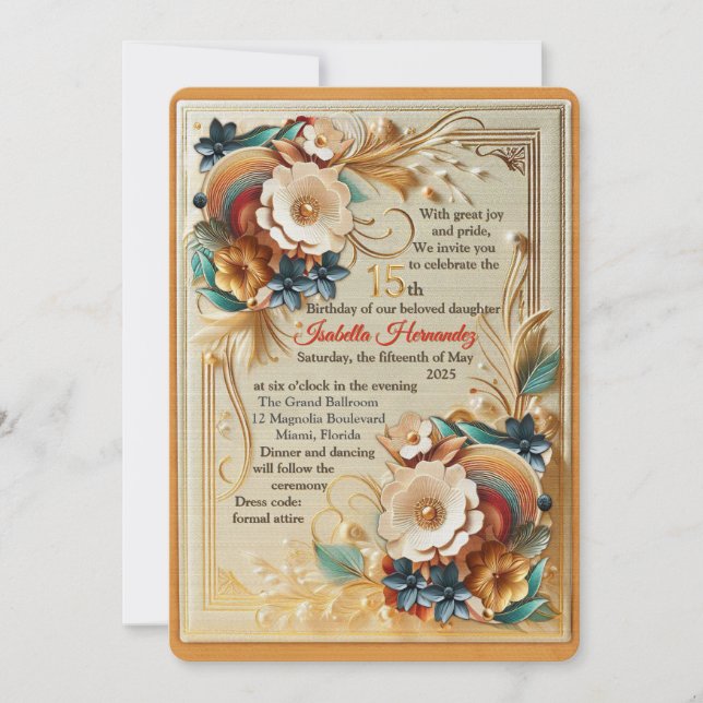 Convite Chic, Cremes Elegantes e textura floral de couro (Frente)