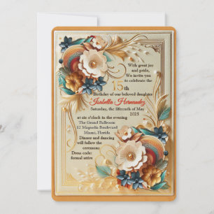 Convite Chic, Cremes Elegantes e textura floral de couro