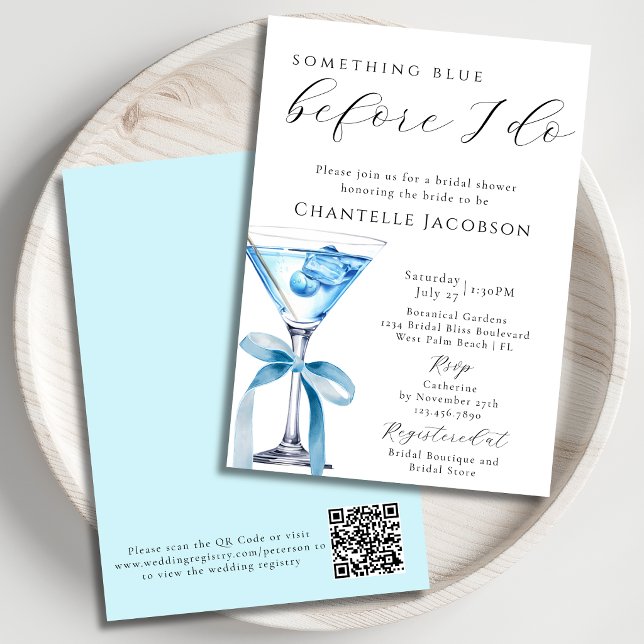 Convite Chic de Algo Azul Martini Código QR para Chá de No (Criador carregado)