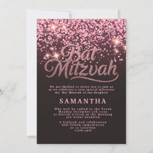 Convite Chic de Bat Mitzvah em Dourado Rosa e Pret