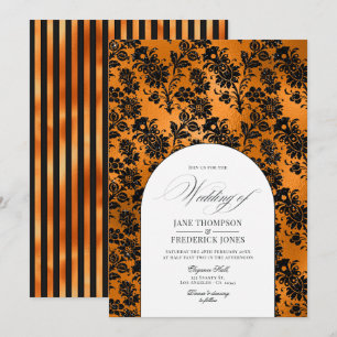 Convite Chic de Casamento Gótico Negro e Laranja Shabby