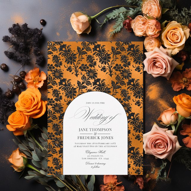Convite Chic de Casamento Gótico Negro e Laranja Shabby (Shabby Orange and Black Gothic Wedding Chic Invitation)
