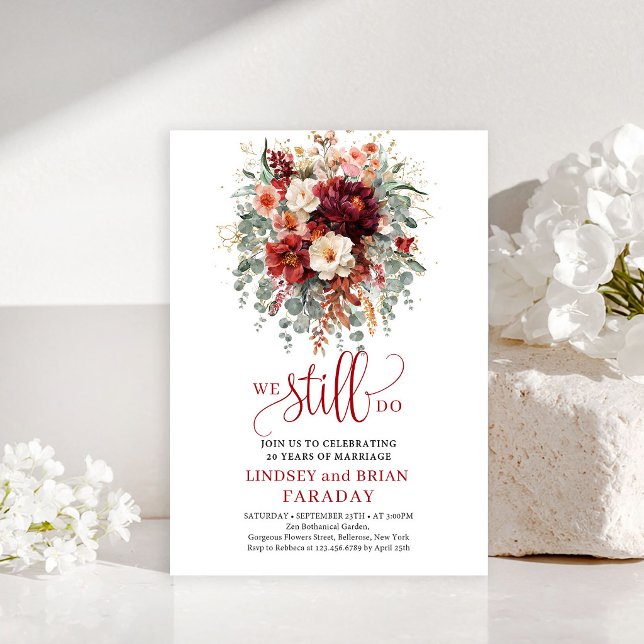 Convite Chic de Outono Marsala Floral Nós Ainda Fa (Chic Fall Marsala Floral We Still Do Invite

)