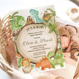 Convite Chic Dinossaur Boy Chá de fraldas Greenery Chevron