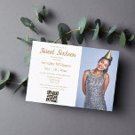 Convite chic doce minimalista dezesseis qr code foto gold<br><div class="desc">elegante e minimalista,  doce,  16 qr,  foto de ouro caligrafia Convite</div>