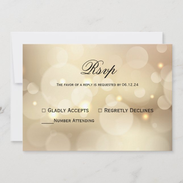 Convite Chic Dourado Bokeh Light Wedding Rsvp (Frente)
