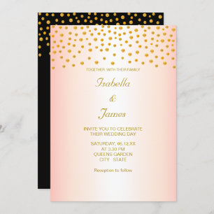 Convite Chic Dourado Confetti em preto e Rosa Dourado