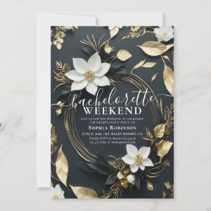 Convite Chic Dourado Floral Wreath Festa de solteira Weeke