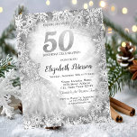 Convite Chic Dress Snowflakes Winter 50th Birthday<br><div class="desc">Vestidos elegantes e flocos de neve em um fundo de cinza.</div>