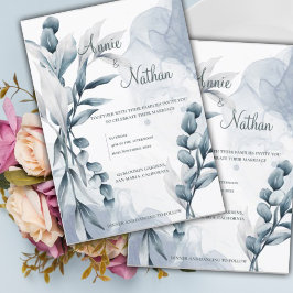 Convite Chic Dusty Blue Eucalyptus deixa casamento legante