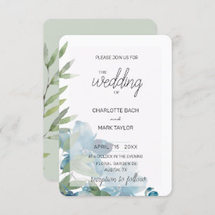 Convite Chic Dusty Blue Watercolor Floral