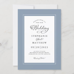 Convite Chic Dusty Blue Wedding Modern Elegant Borders