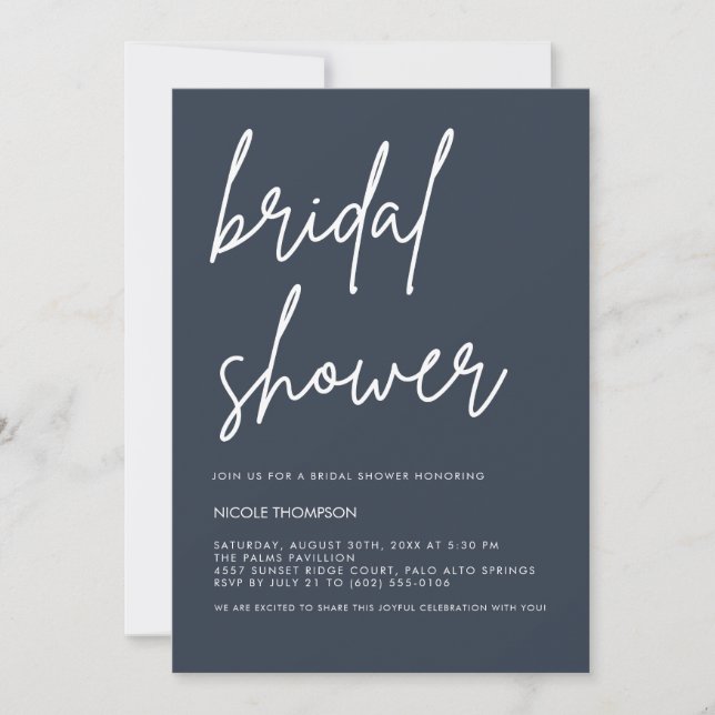 Convite Chic Dusty Navy Modern Bridal Shower Invitation  (Frente)