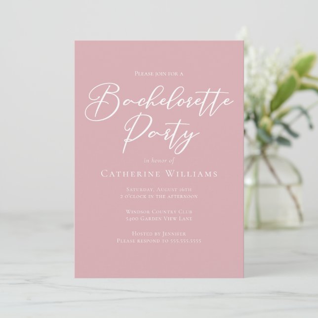 Convite Chic Dusty Rose Pink Bachelorette Party (Em pé/Frente)