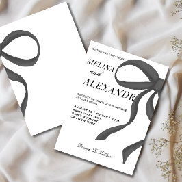 Convite Chic e moderno Laço Casamento preto e branco 