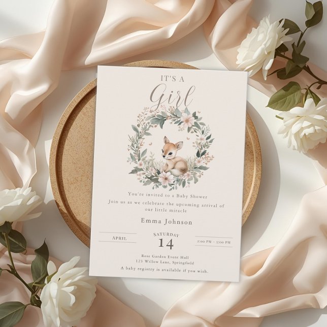 Convite Chic É uma Menina Chá de Bebê Floral Cervo (Criador carregado)