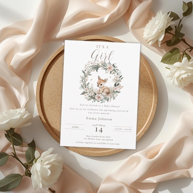 Convite Chic É uma Menina Chás de Bebê Floral Cervo (Criador carregado)
